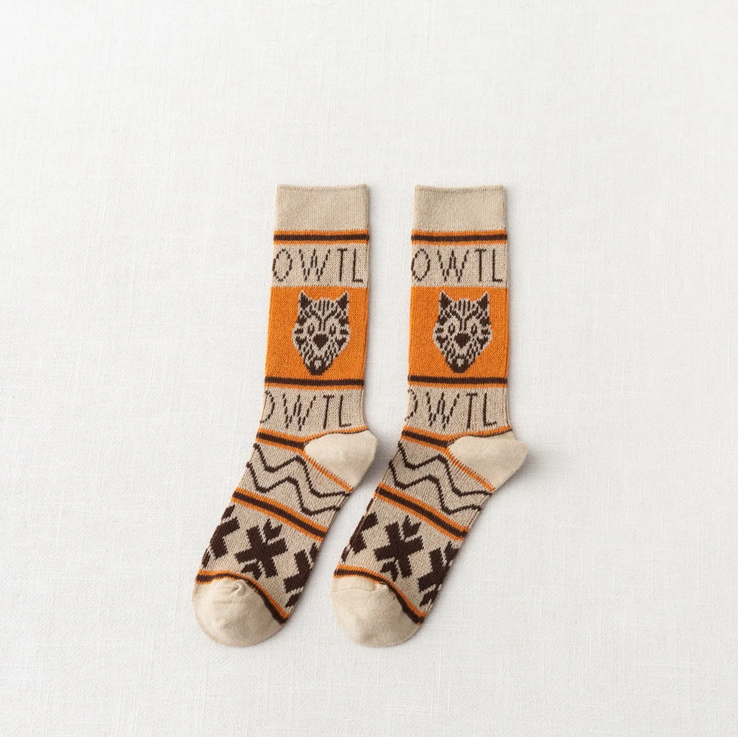 ( 5 PAIRS) Owlkay Tiger Pattern Cotton Socks