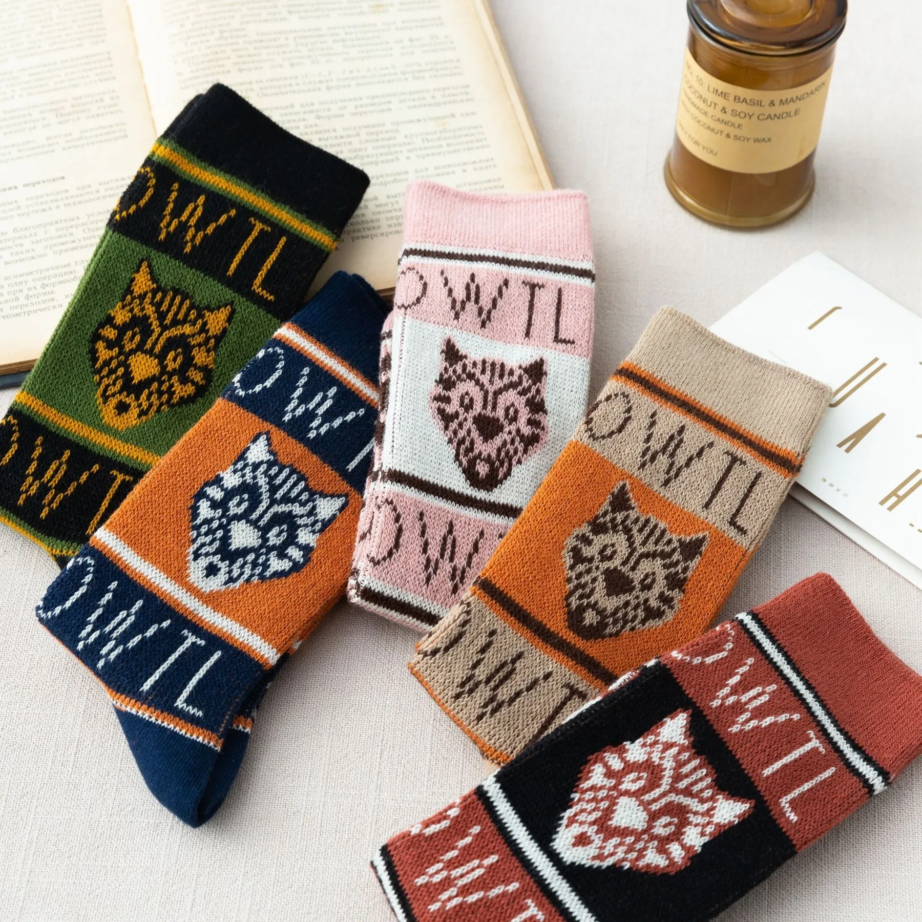 ( 5 PAIRS) Owlkay Tiger Pattern Cotton Socks