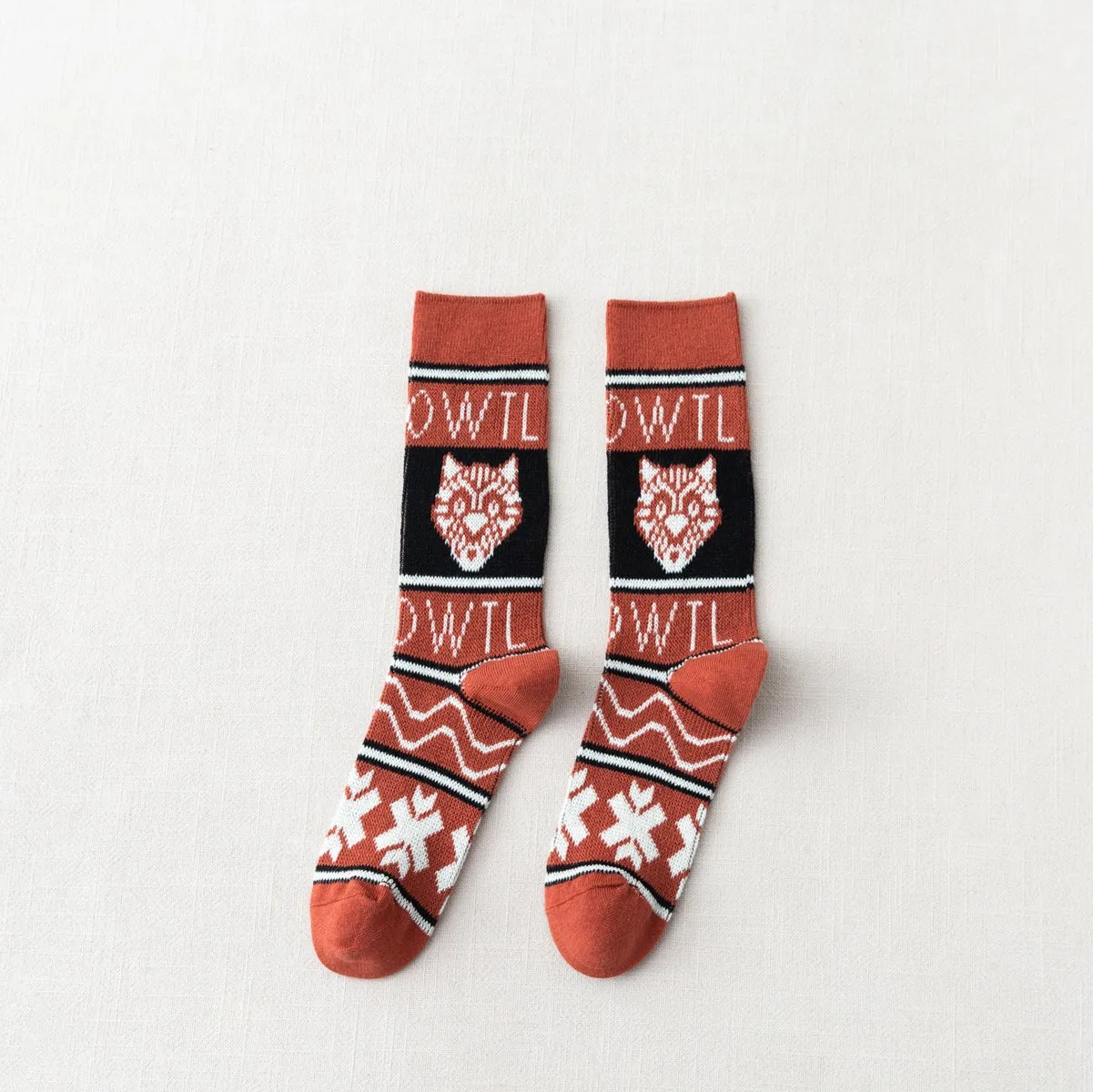 ( 5 PAIRS) Owlkay Tiger Pattern Cotton Socks