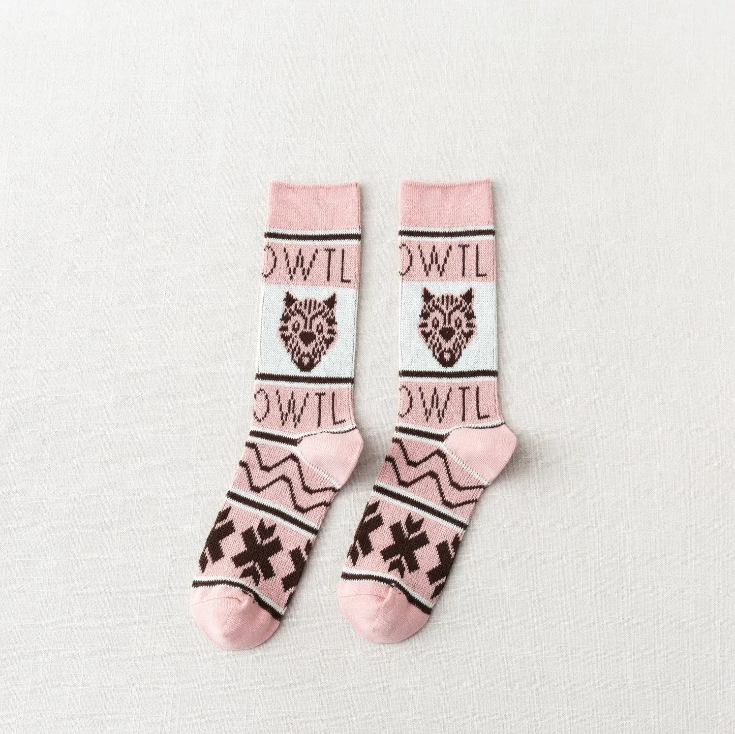 ( 5 PAIRS) Owlkay Tiger Pattern Cotton Socks