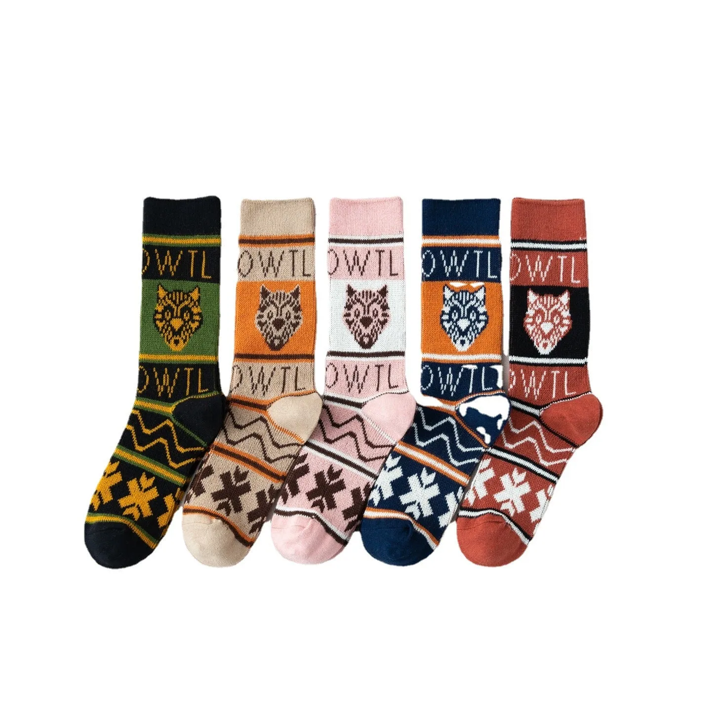( 5 PAIRS) Owlkay Tiger Pattern Cotton Socks