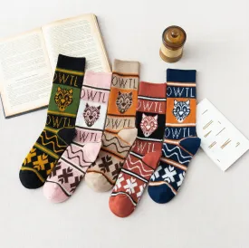 ( 5 PAIRS) Owlkay Tiger Pattern Cotton Socks