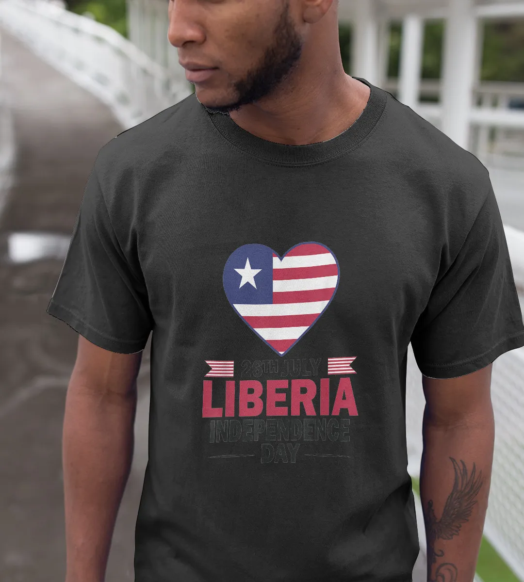 1sttheworld T-Shirt - Happy Liberia Independence Day Flag Heart T-Shirt Black A35