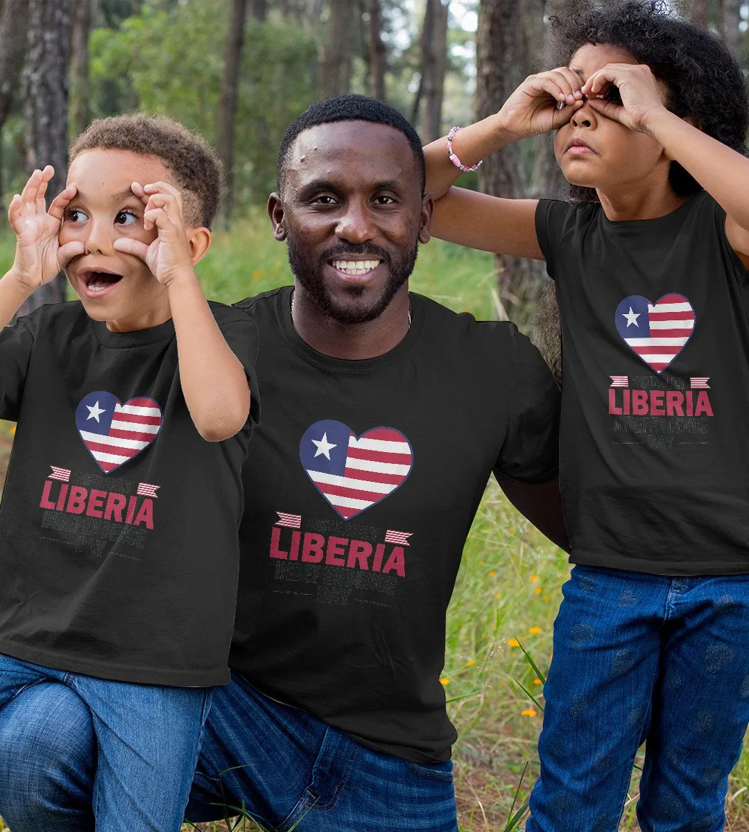 1sttheworld T-Shirt - Happy Liberia Independence Day Flag Heart T-Shirt Black A35