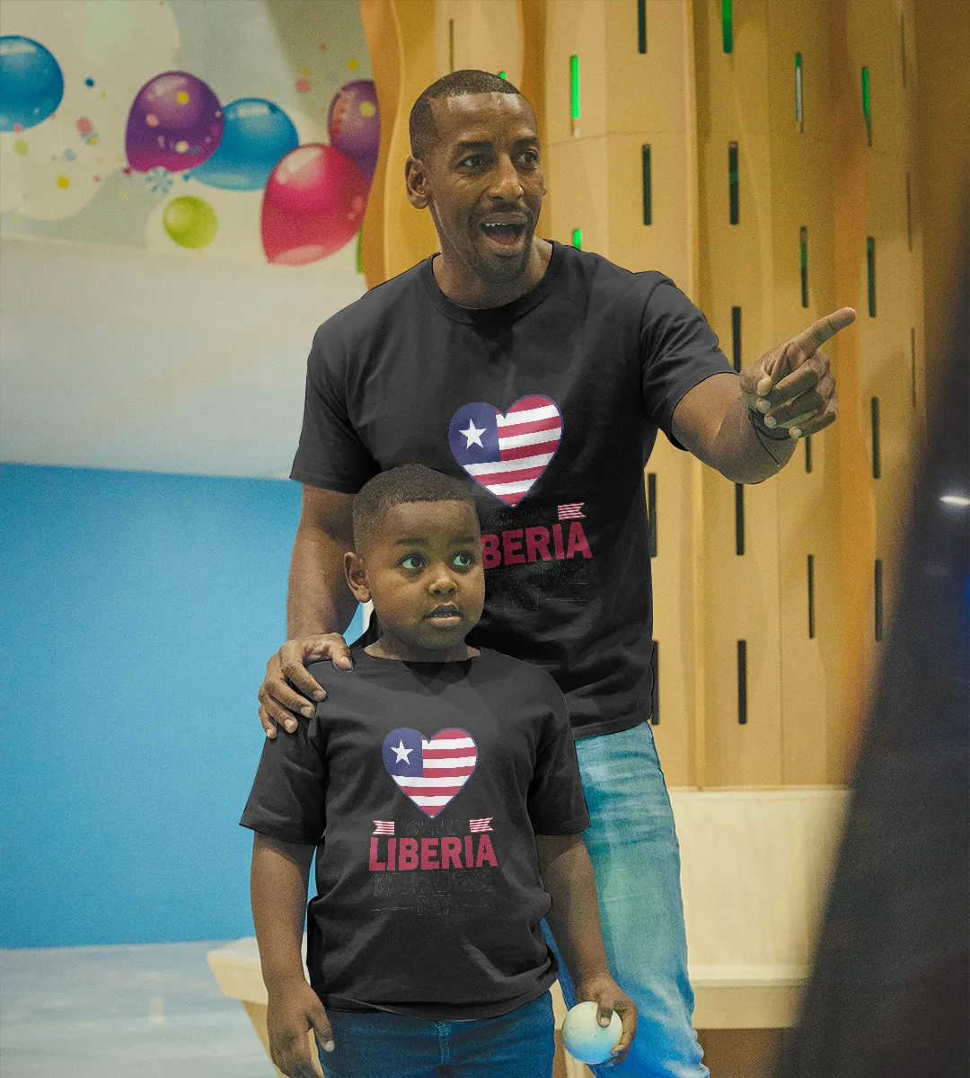 1sttheworld T-Shirt - Happy Liberia Independence Day Flag Heart T-Shirt Black A35