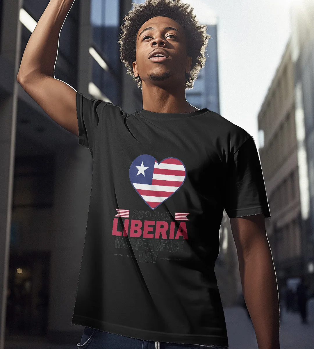 1sttheworld T-Shirt - Happy Liberia Independence Day Flag Heart T-Shirt Black A35