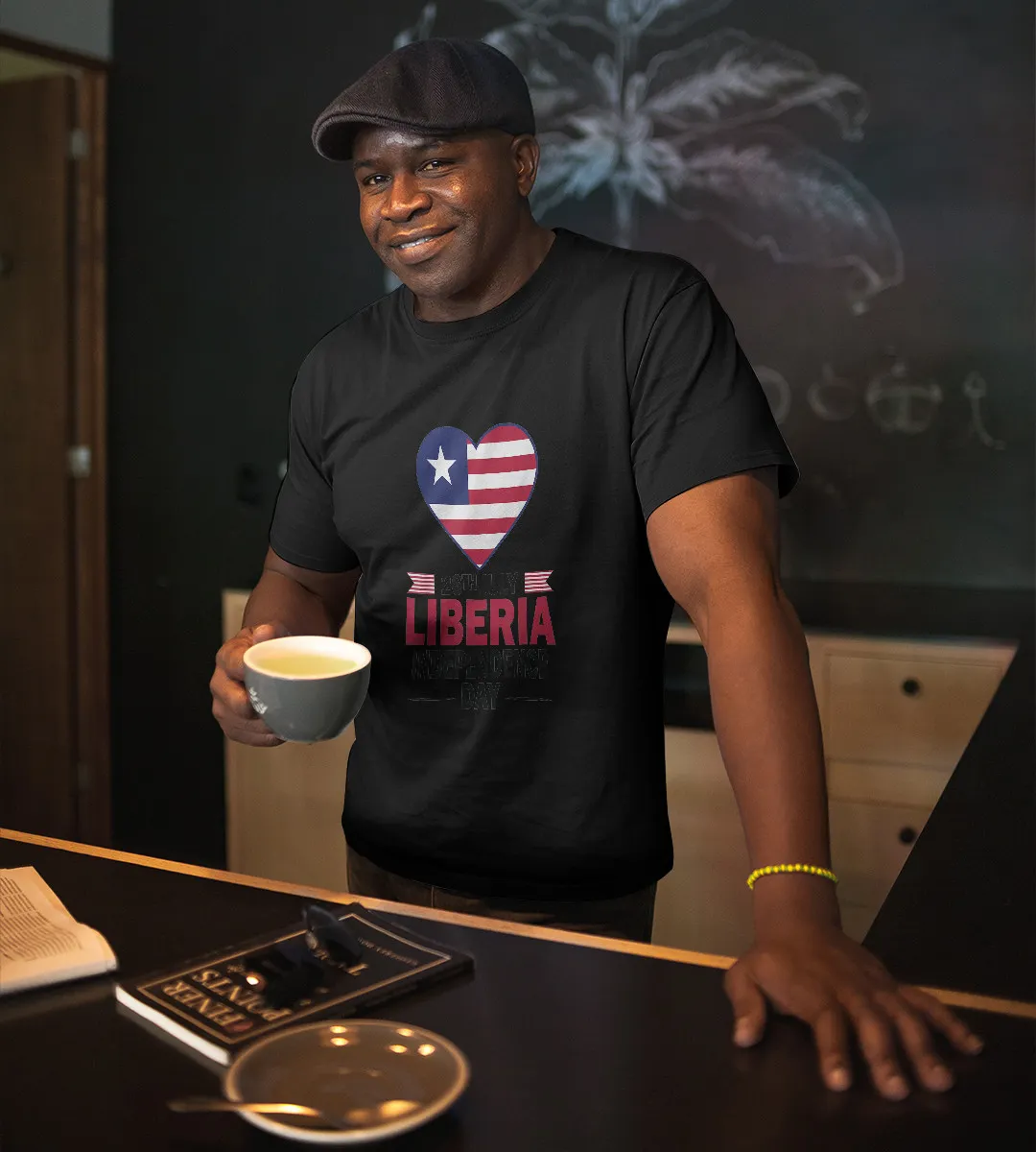 1sttheworld T-Shirt - Happy Liberia Independence Day Flag Heart T-Shirt Black A35