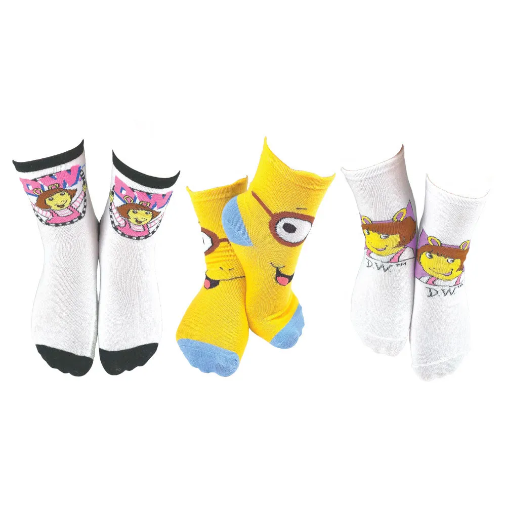 3 Pair PBS Kids Arthur & Friends Crew Socks
