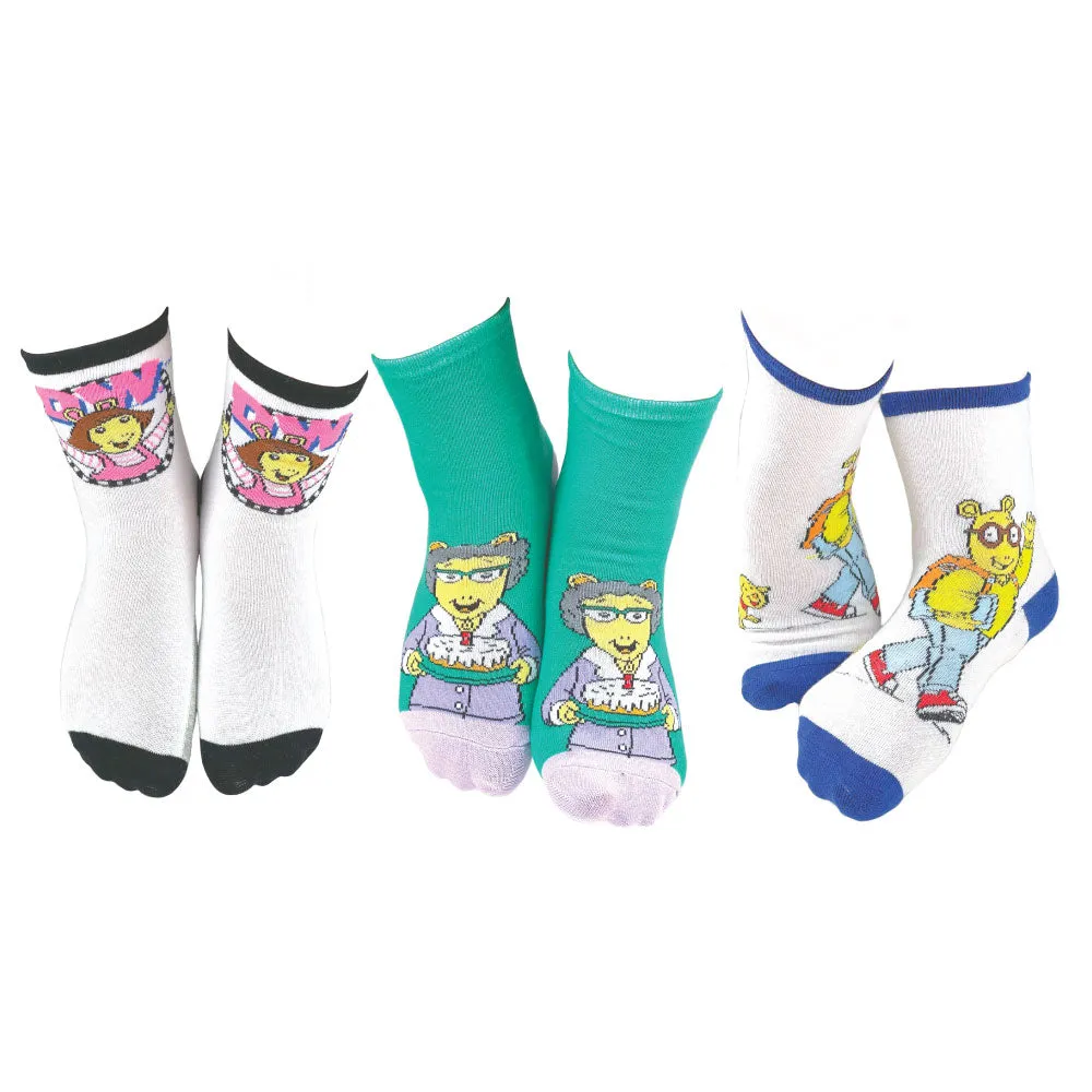3 Pair PBS Kids Arthur & Friends Crew Socks