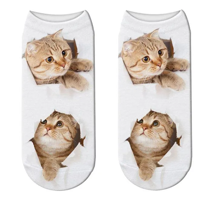 3D Cat Print Cotton Socks for Men & Women
