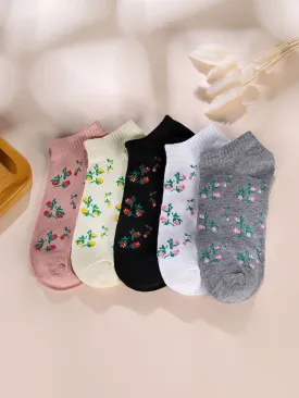 5pairs Flowers Ankle Socks Silly Socks for Women Funky Socks Funny Socks Novelty