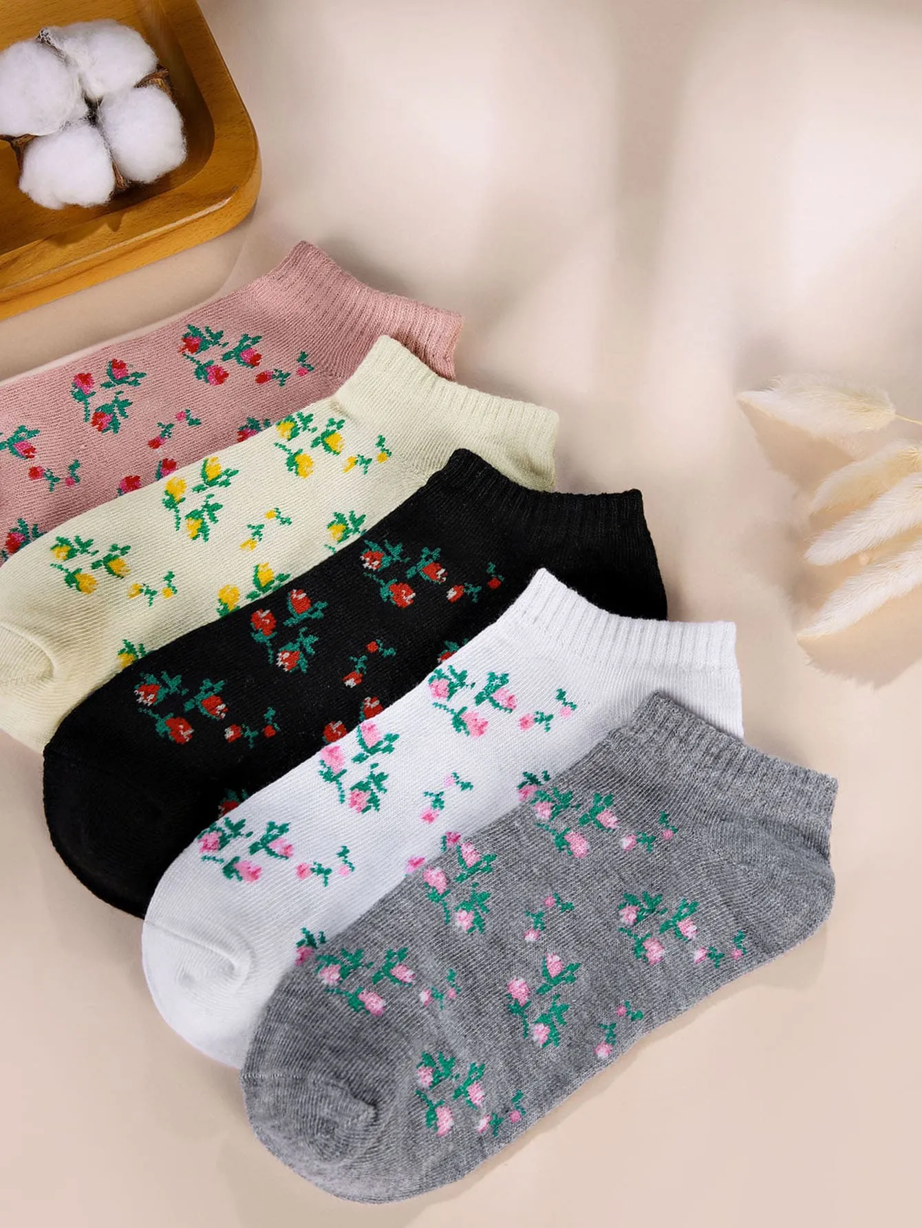 5pairs Flowers Ankle Socks Silly Socks for Women Funky Socks Funny Socks Novelty