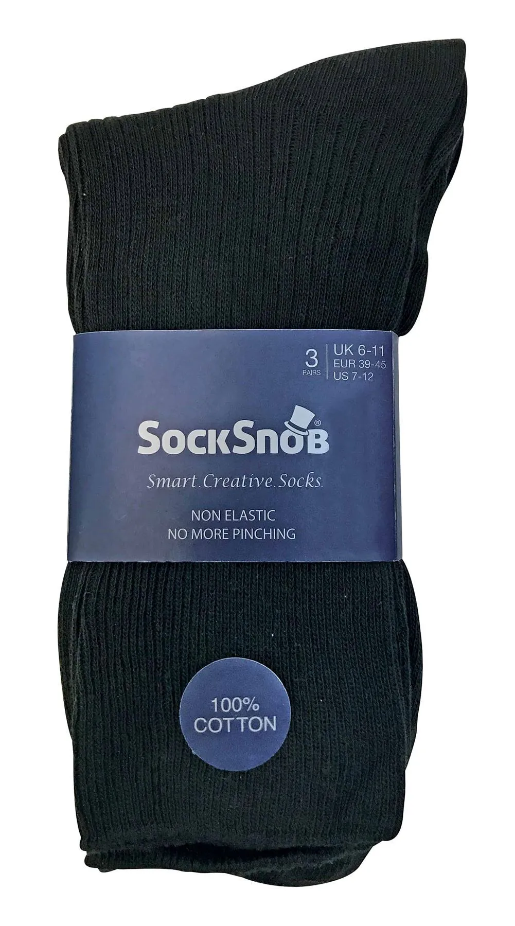 6 Pairs Non Elastic 100% Cotton Socks (6-11 UK / TSFD03) (BLACK)