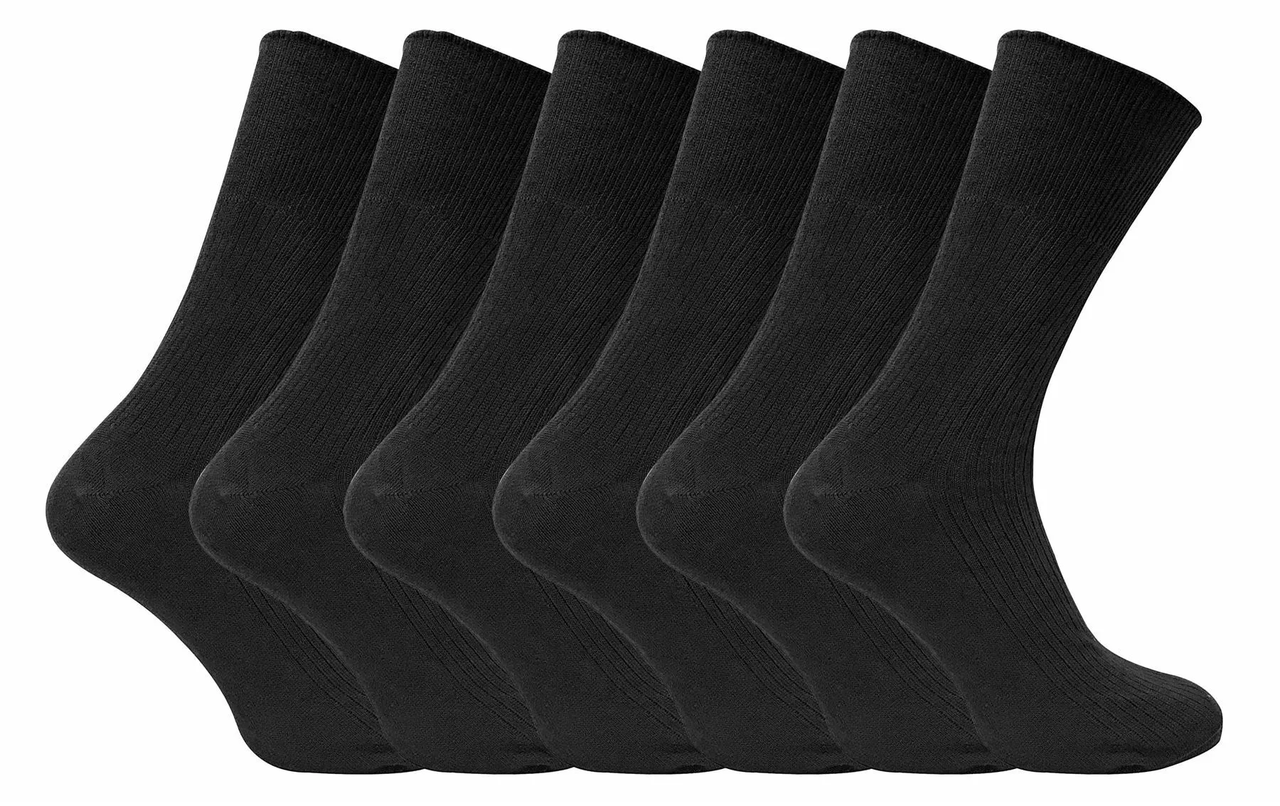 6 Pairs Non Elastic 100% Cotton Socks (6-11 UK / TSFD03) (BLACK)