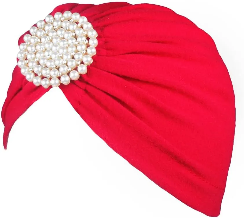 African Ladies Hat White Large Pearl Disc Drill Turban Hat Headwear African Headwrap Caps Hijab - 1piece by MSB Fabric Color 1485