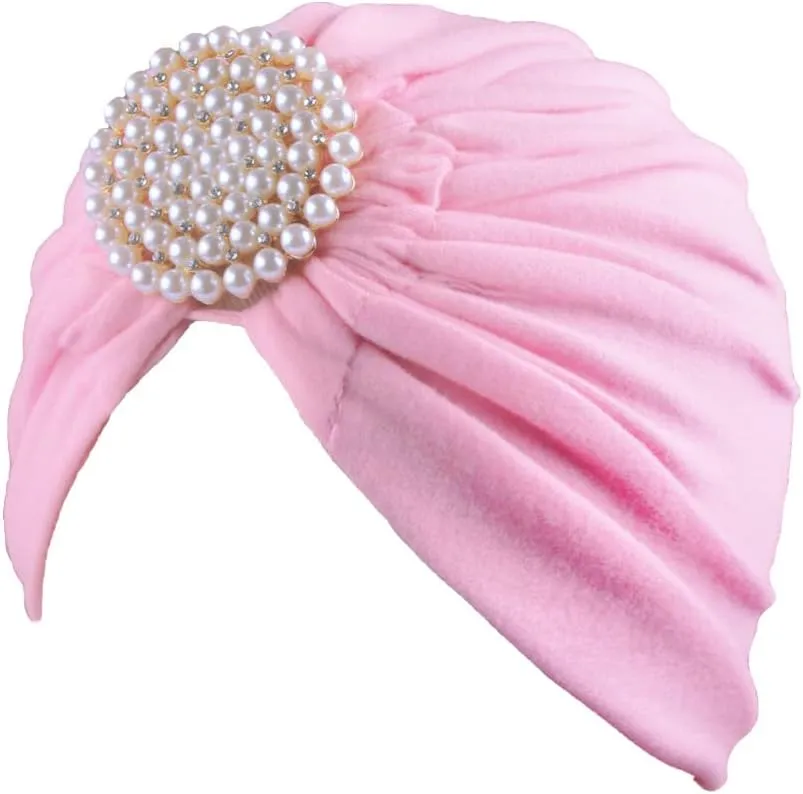 African Ladies Hat White Large Pearl Disc Drill Turban Hat Headwear African Headwrap Caps Hijab - 1piece by MSB Fabric Color 1485