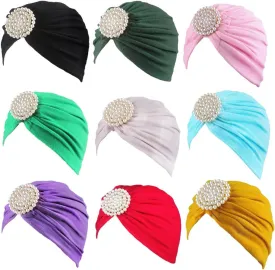 African Ladies Hat White Large Pearl Disc Drill Turban Hat Headwear African Headwrap Caps Hijab - 1piece by MSB Fabric Color 1485