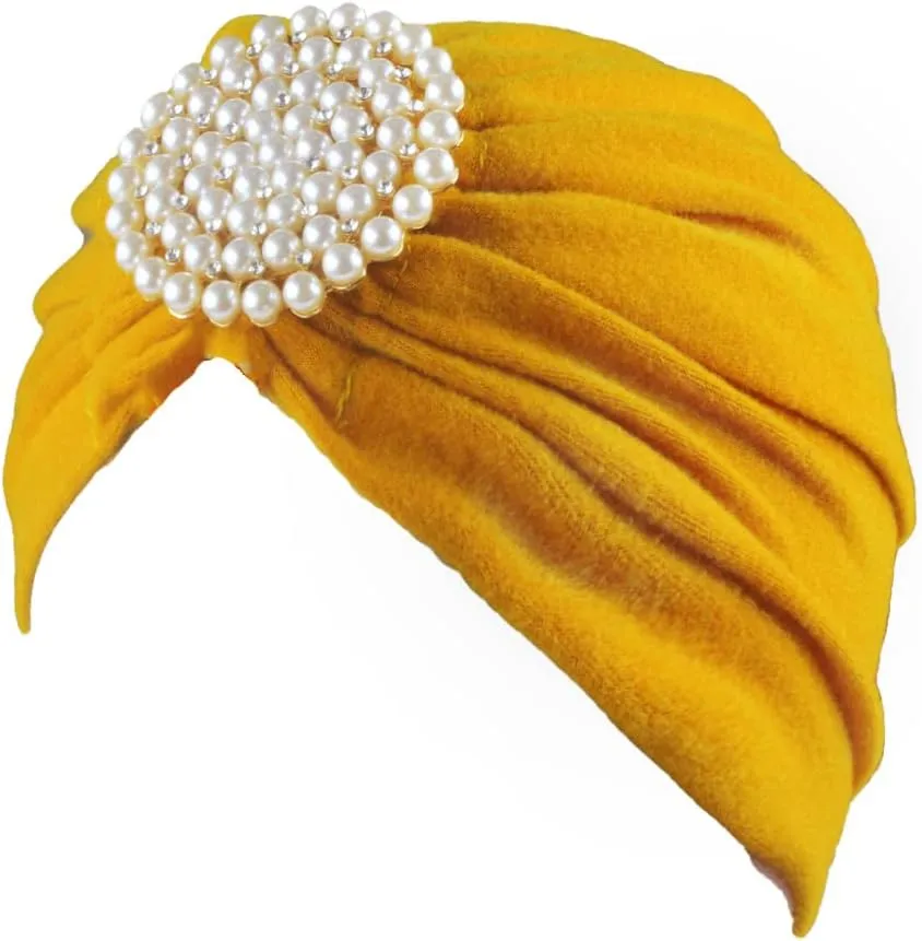 African Ladies Hat White Large Pearl Disc Drill Turban Hat Headwear African Headwrap Caps Hijab - 1piece by MSB Fabric Color 1485