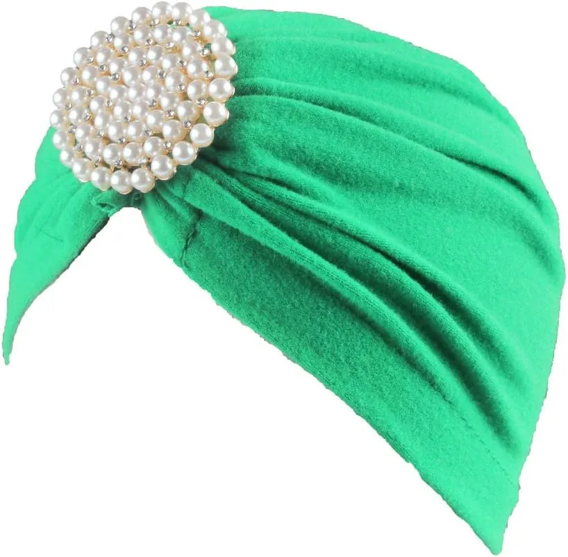 African Ladies Hat White Large Pearl Disc Drill Turban Hat Headwear African Headwrap Caps Hijab - 1piece by MSB Fabric Color 1485