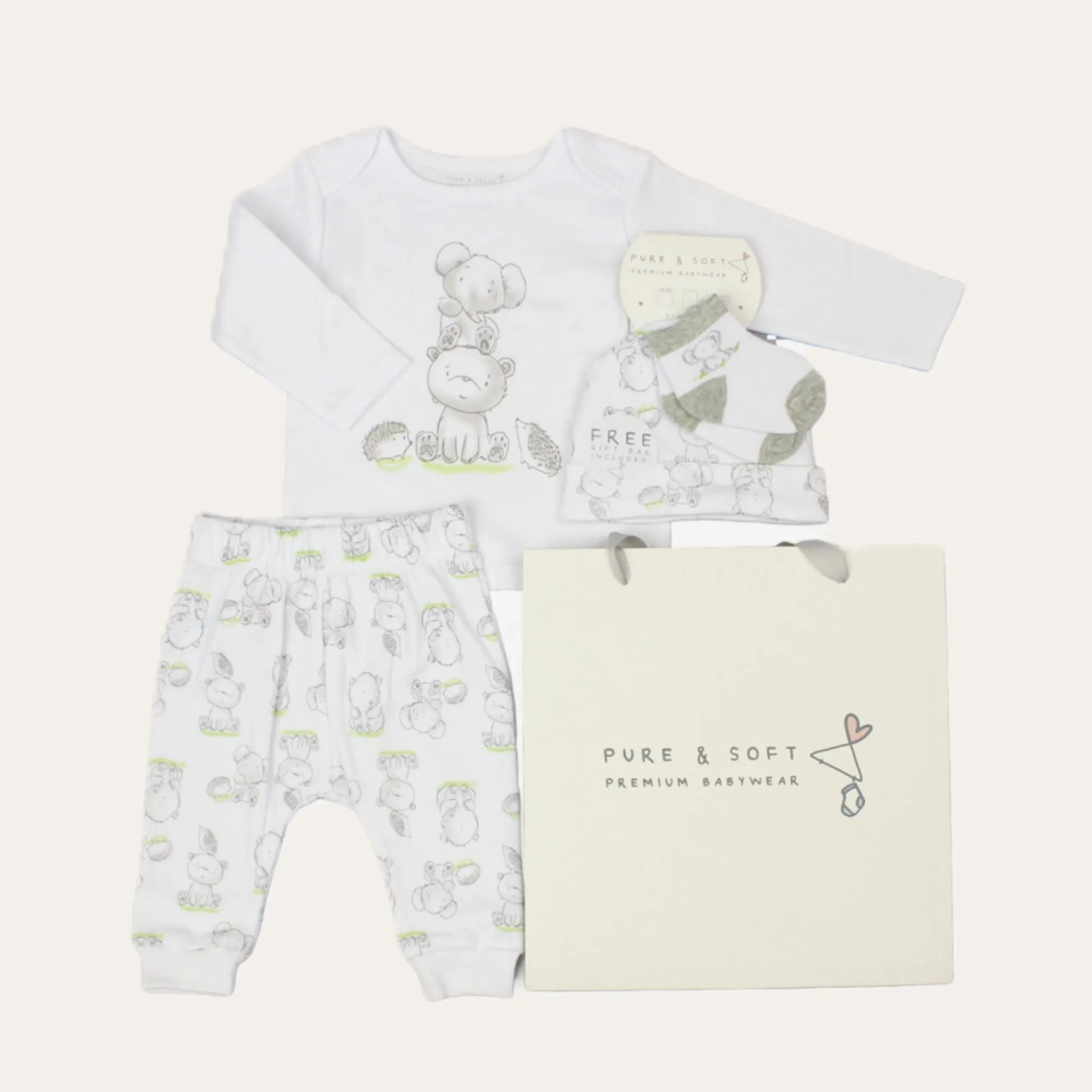 Baby Unisex 4 Piece Outfit Set - Elephant and Bear