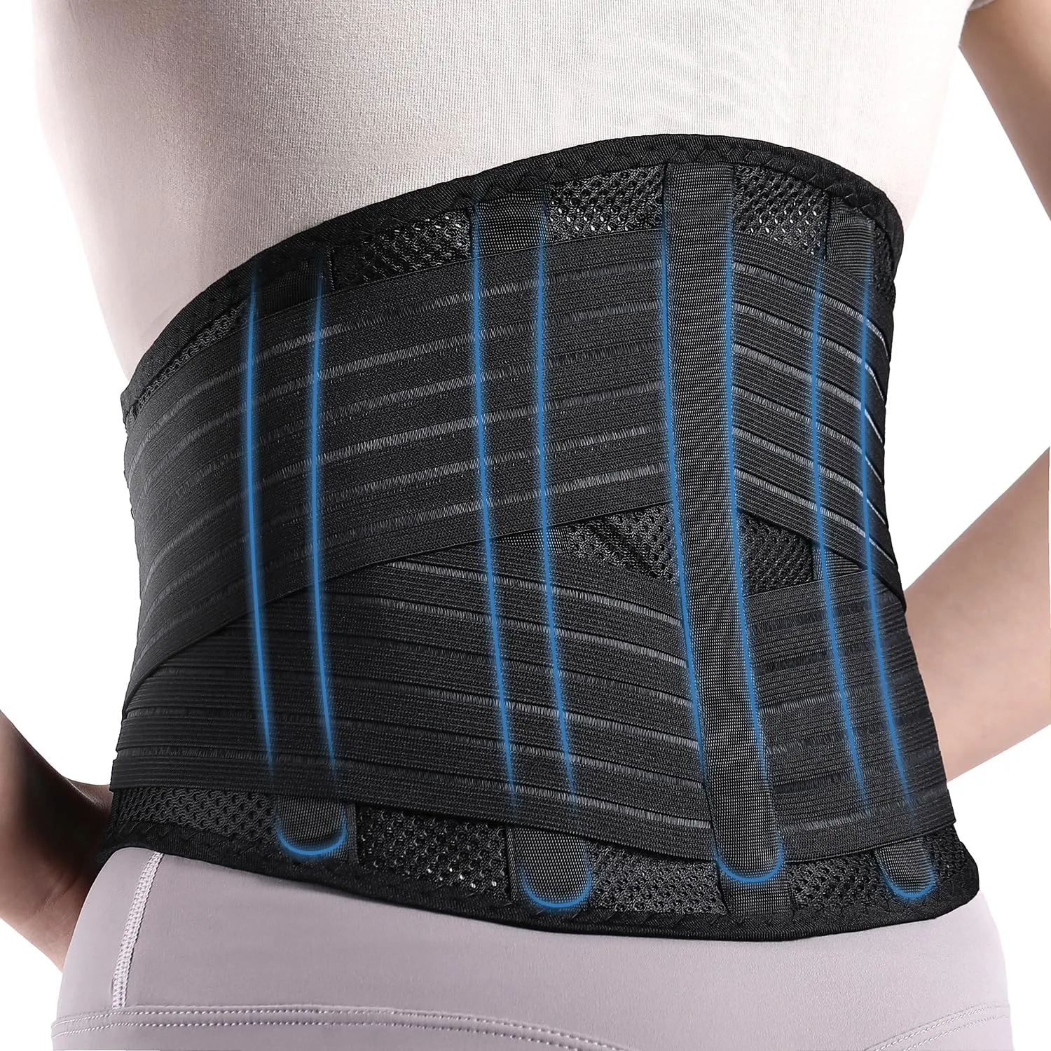Back Support Brace for Posture with Stretchable Belt.Upgraded High-elastic Straps.Lumbar Back Brace for Lower Back Pain Relief with Breathable Mesh.Sitting,Lifting,Walking,L