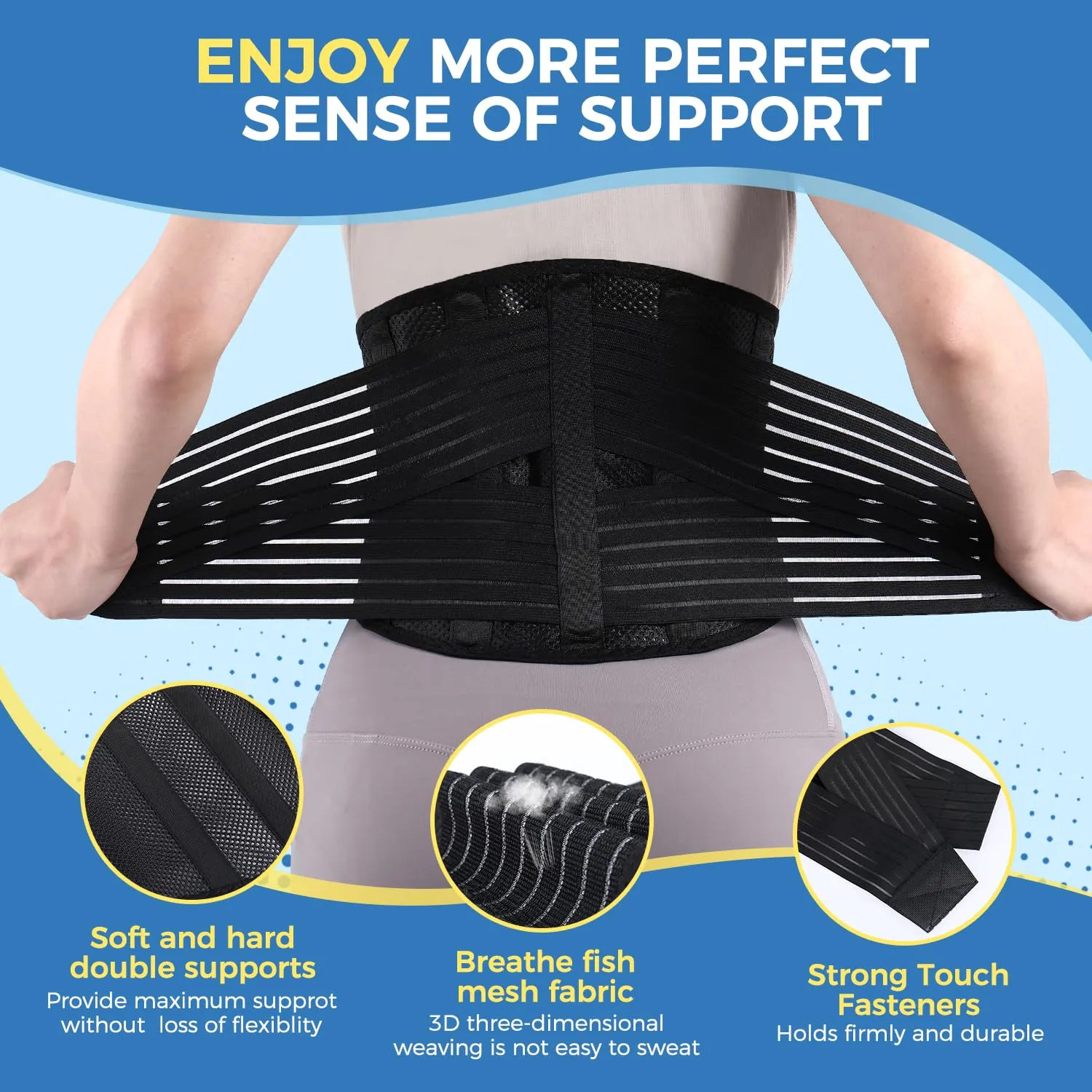 Back Support Brace for Posture with Stretchable Belt.Upgraded High-elastic Straps.Lumbar Back Brace for Lower Back Pain Relief with Breathable Mesh.Sitting,Lifting,Walking,M