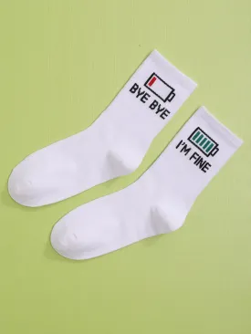 Battery Pattern Crew Socks Funny Socks for Women Novelty Socks Funky Socks Gift