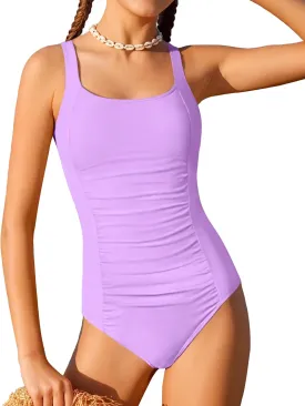 BAVEDER Girls Swimsuit One Piece Swimsuits Solid Ruched Bathing Suit for Girls Full Coverage Modest Padded Swimwear 9-16y