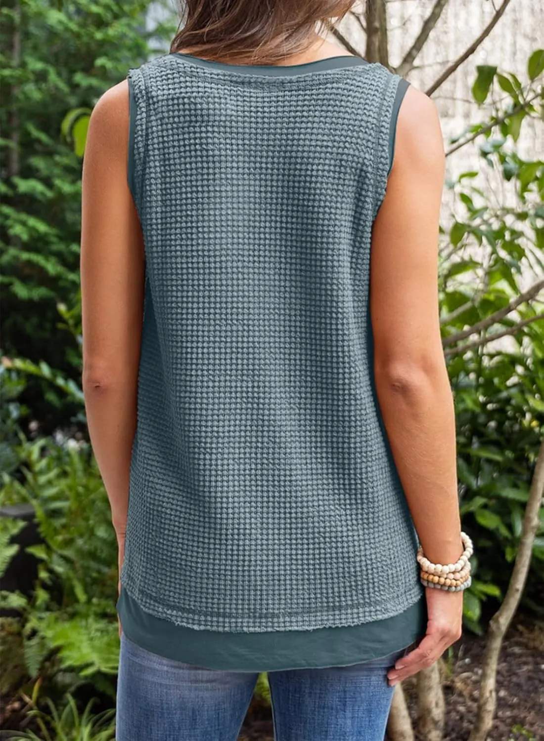 BLENCOT Women's Waffle Knit Summer Tank Top Casual Scoop Neck Sleeveless Loose Tunic Tops