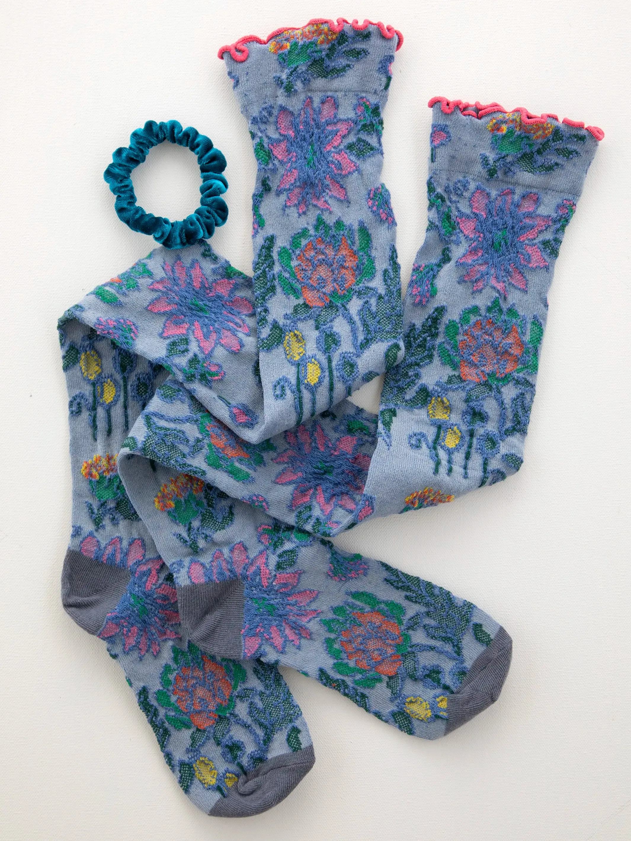 Blossom Knee-High Sock & Scrunchie Set - Denim