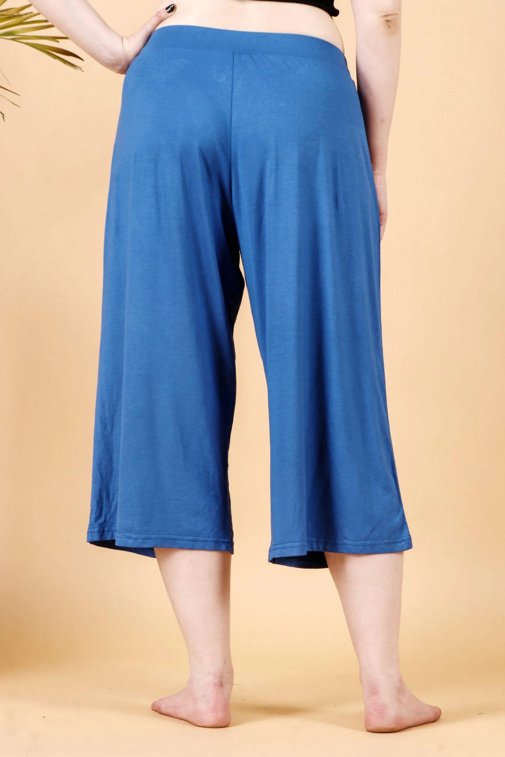 Blue Solid Cropped Wide Palazzo