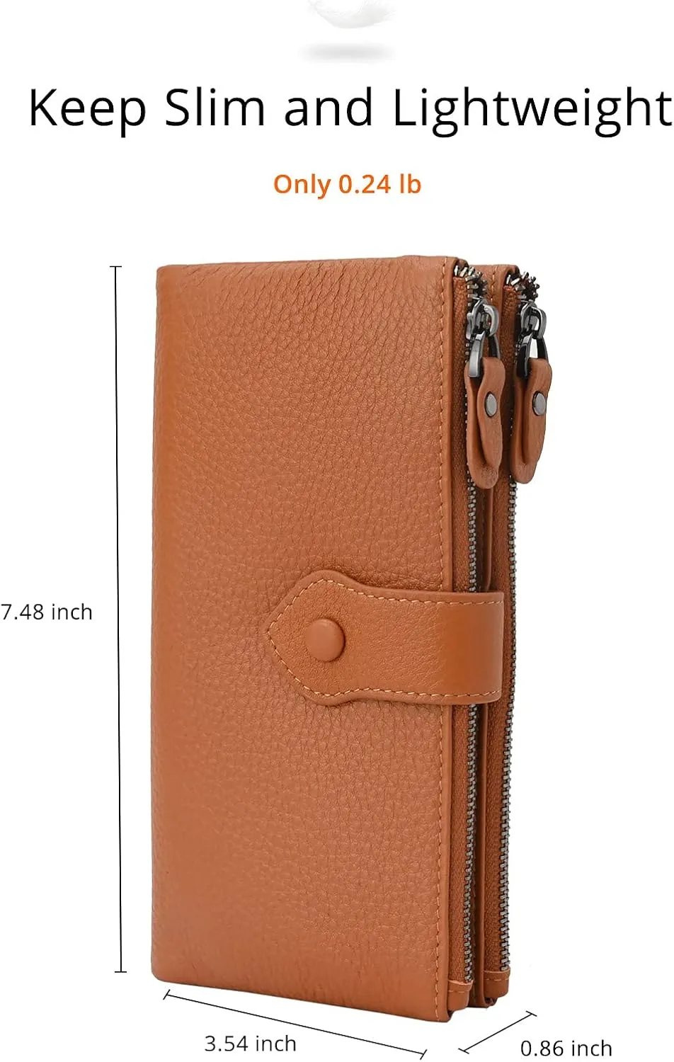 Bveyzi Women Soft Leather RFID Blocking Bifold Slim Wallets Ladies Credit Card Holder Double Zipper Pocket