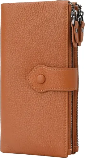 Bveyzi Women Soft Leather RFID Blocking Bifold Slim Wallets Ladies Credit Card Holder Double Zipper Pocket