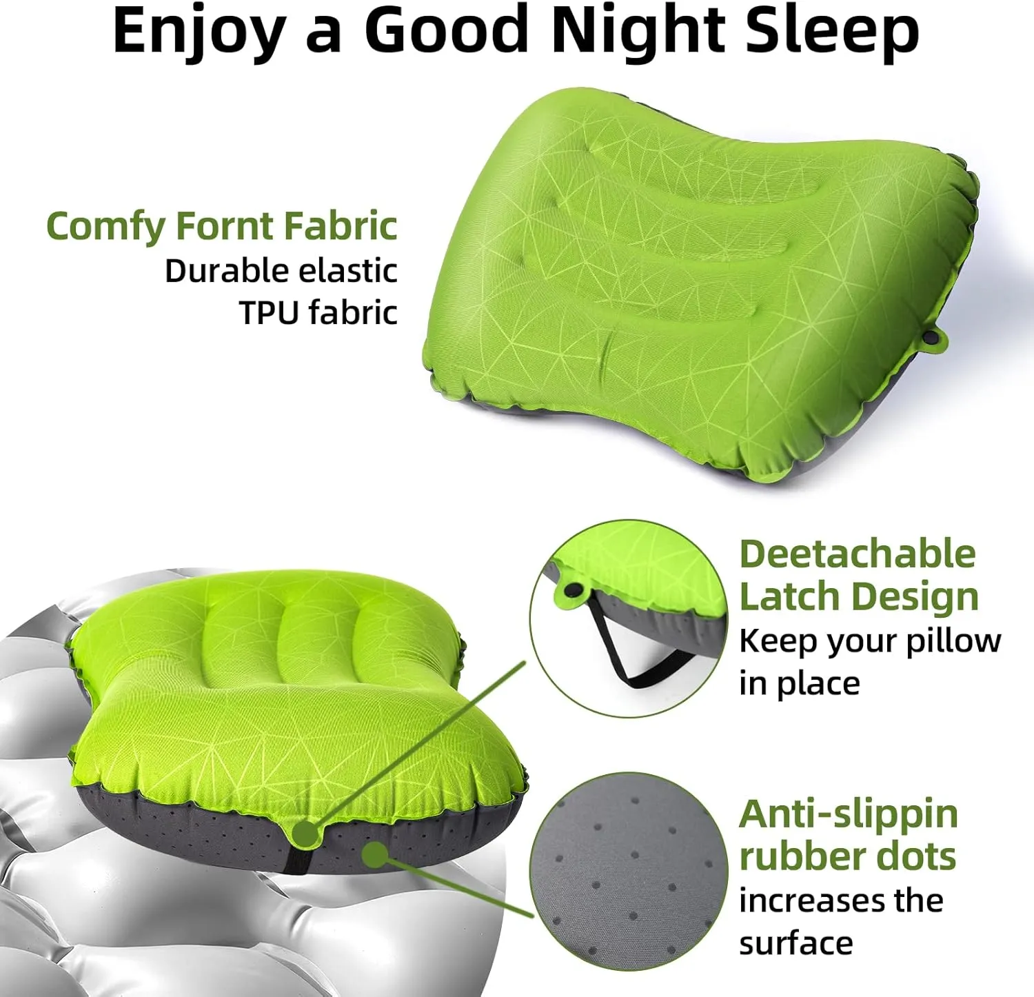Camping Pillow - Inflatable Pillow - Travel Pillows for Backpacking & Airplane, Lumbar Support 2.0 Blow Up Pillows, Ultralight Compressible, Comfortable, Ergonomic Pillow