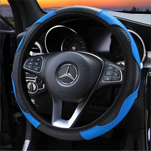 Car Auto Steering Wheel Cover Carbon Fibre Breathable Anti-slip Protector
