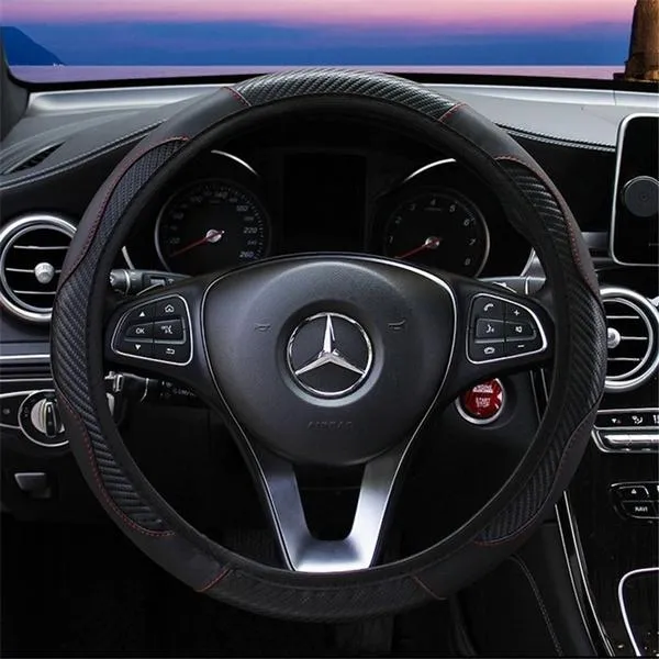 Car Auto Steering Wheel Cover Carbon Fibre Breathable Anti-slip Protector