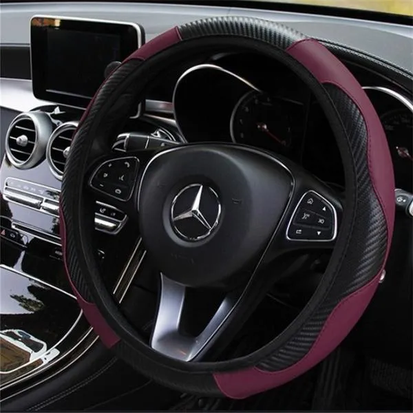Car Auto Steering Wheel Cover Carbon Fibre Breathable Anti-slip Protector