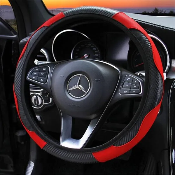 Car Auto Steering Wheel Cover Carbon Fibre Breathable Anti-slip Protector