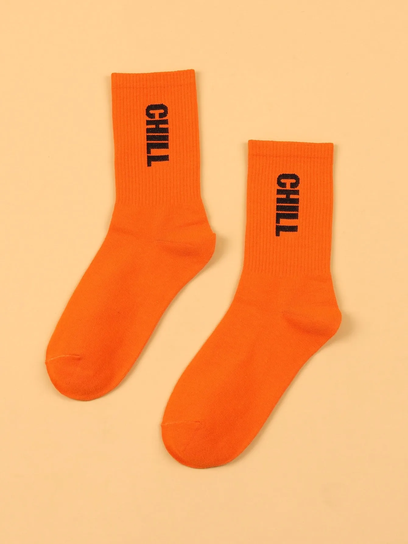 Chill Typography Orange Crew Socks Funny Socks for Women Novelty Socks Funky