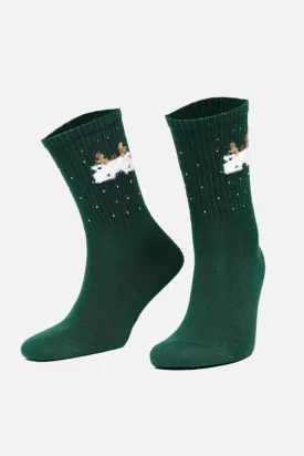 Cotton Single Green Christmas Themed Sock SCB-292