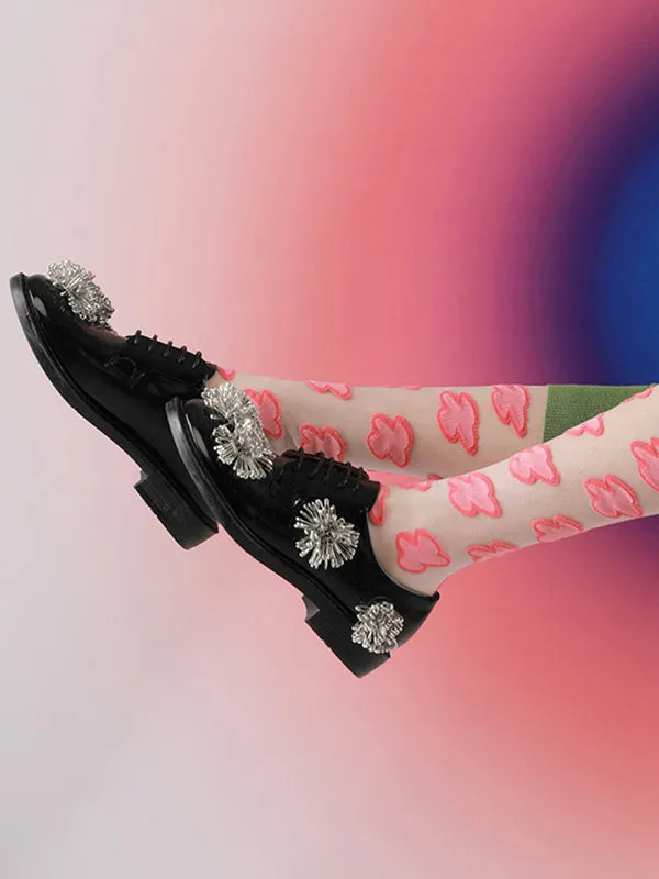 Green Pink Knitted Flower Socks Accessories