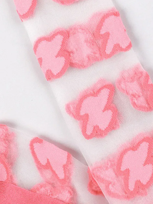 Green Pink Knitted Flower Socks Accessories