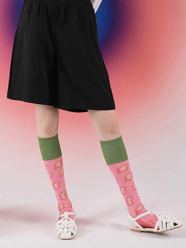 Green Pink Knitted Flower Socks Accessories