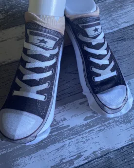 Grey and Black lace up shoe ankle socks/ fun dress socks