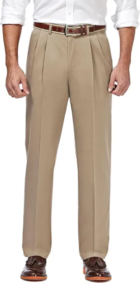 Haggar Men's Premium No Iron Khaki Classic Fit Pleat Front Regular and Big & Tall Sizes