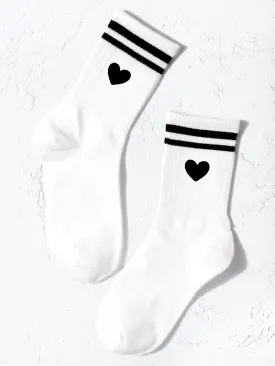 Heart & Striped Pattern Crew Socks Silly Socks for Women Funky Socks Funny Socks