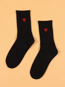 Heart Black Crew Socks for Women Plain Socks Cozy Socks Fashion Socks
