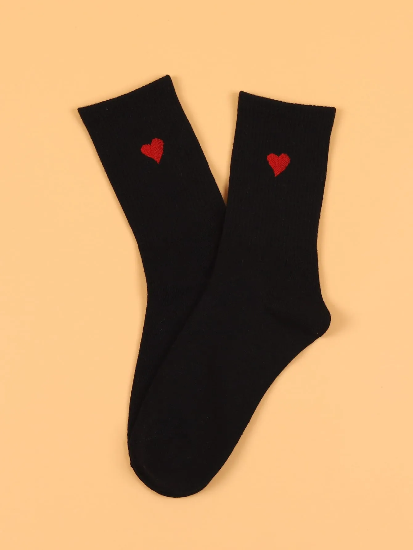 Heart Black Crew Socks for Women Plain Socks Cozy Socks Fashion Socks