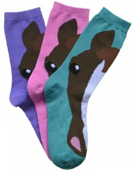 Horse Face Crew Socks, Ladies, 3pk