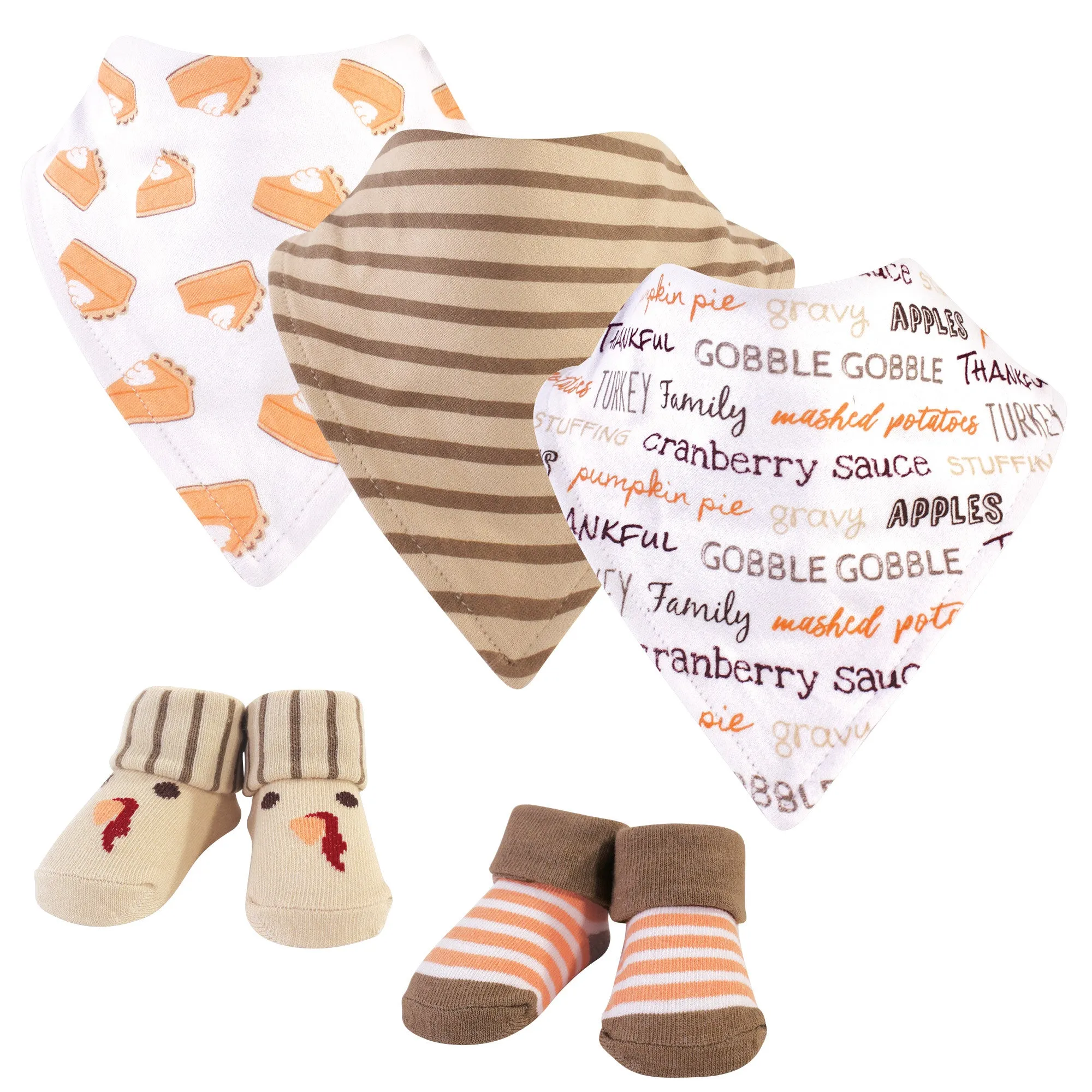 Hudson Baby Cotton Bib and Sock Set, Pumpkin Pie